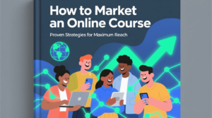 Cover image for 'How to Market an Online Course' featuring digital learners and global connectivity graphics