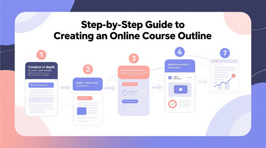 Infographic-style roadmap for instructional designers – course creation steps with icons and color-coded layout